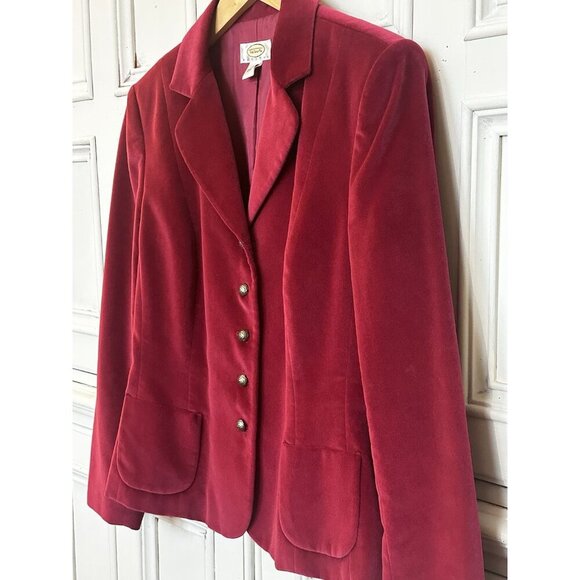 Talbots Women's 10 Petite Velvet Blazer Jacket Red Wine Buttons Pockets - Picture 3 of 13